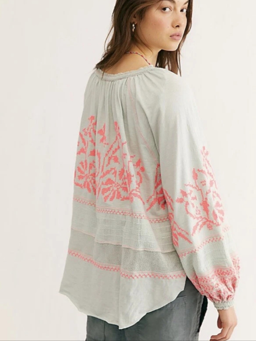 Free People Persuasion embroidered Crochet Folk Cross Stitch Blouse Top Small - Picture 2 of 8